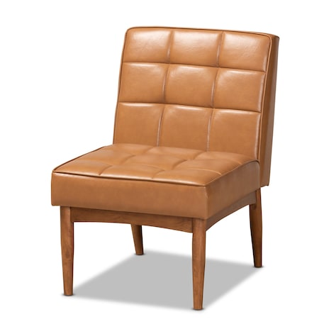 Baxton Studio Sanford Mid-Century Modern Tan Faux Leather and Walnut Brown Finished Wood Dining Chair 184-11347-Zoro